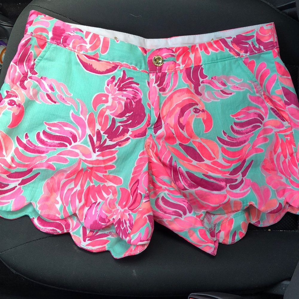 Lilly Pulitzer Tropical Scallop Hem Shorts in Aqua, Pink and Coral